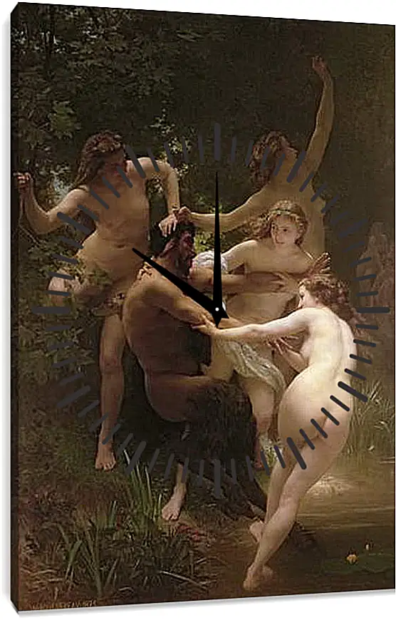 Часы картина - Nymphs and Satyr - Нимфы и Сатир. Адольф Вильям Бугро