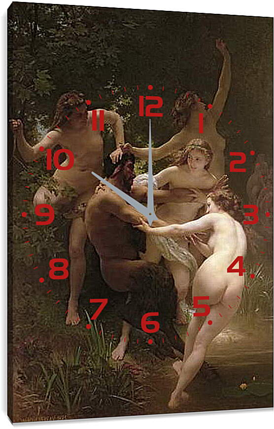 Часы картина - Nymphs and Satyr - Нимфы и Сатир. Адольф Вильям Бугро