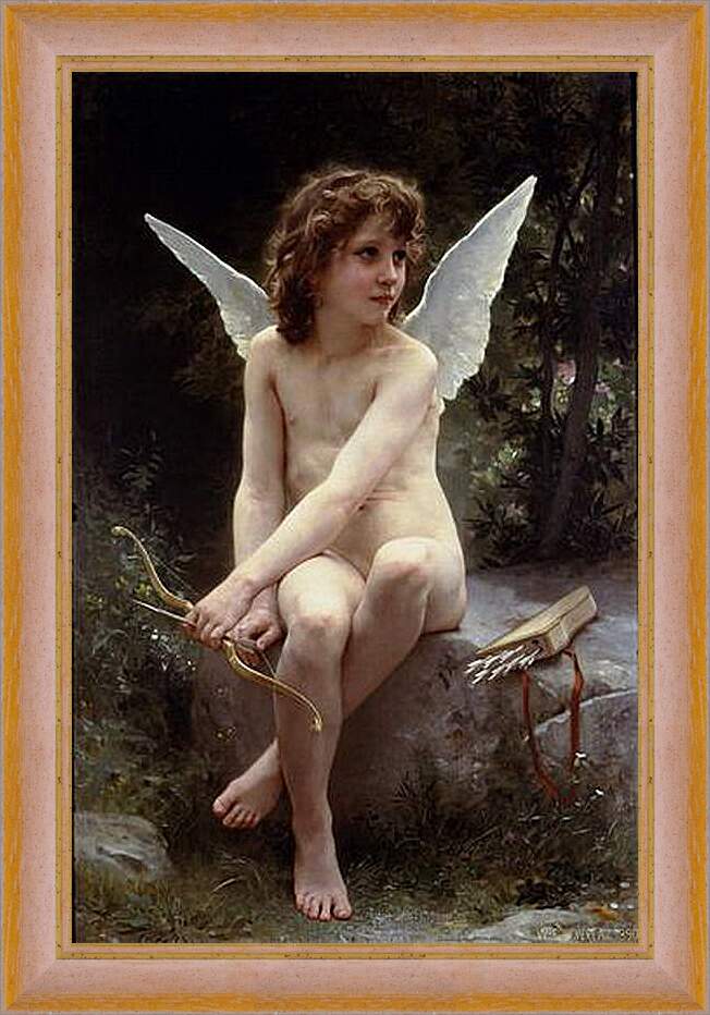Картина в раме - Amour a laflut. Амур, высматривающий жертву. Адольф Вильям Бугро