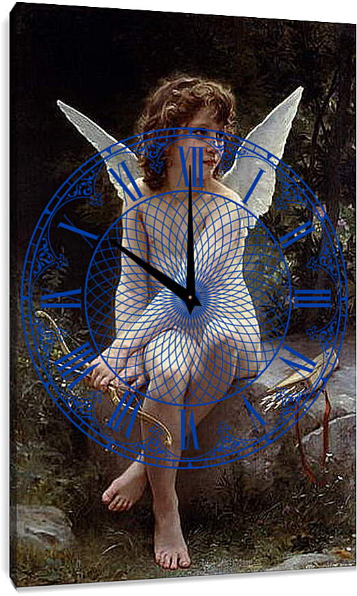 Часы картина - Amour a laflut. Амур, высматривающий жертву. Адольф Вильям Бугро