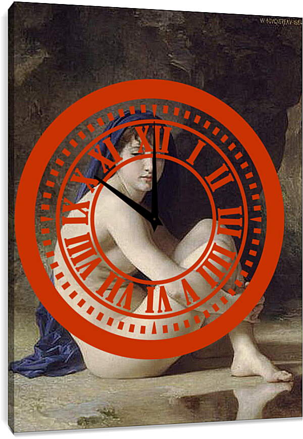 Часы картина - Baigneuse accroupie. Сидящая купальщица. Адольф Вильям Бугро