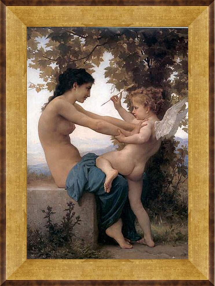 Картина в раме - A Young Girl Defending Herself Against Eros. Адольф Девушка, защищающаяся от Эрота. Вильям Бугро