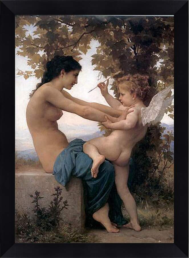 Картина в раме - A Young Girl Defending Herself Against Eros. Адольф Девушка, защищающаяся от Эрота. Вильям Бугро
