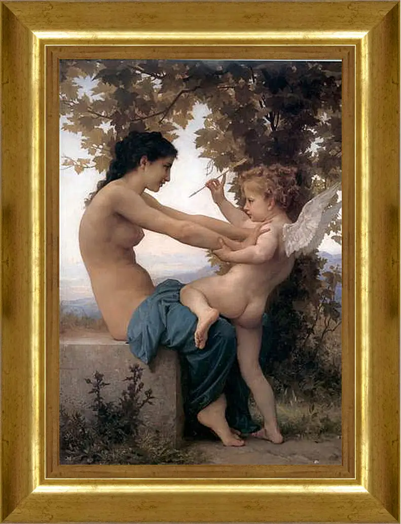 Картина в раме - A Young Girl Defending Herself Against Eros. Адольф Девушка, защищающаяся от Эрота. Вильям Бугро