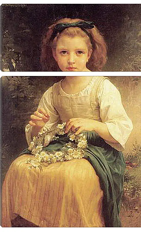 Модульная картина - Child Braiding A Crown. Девочка, плетущая венок. Адольф Вильям Бугро