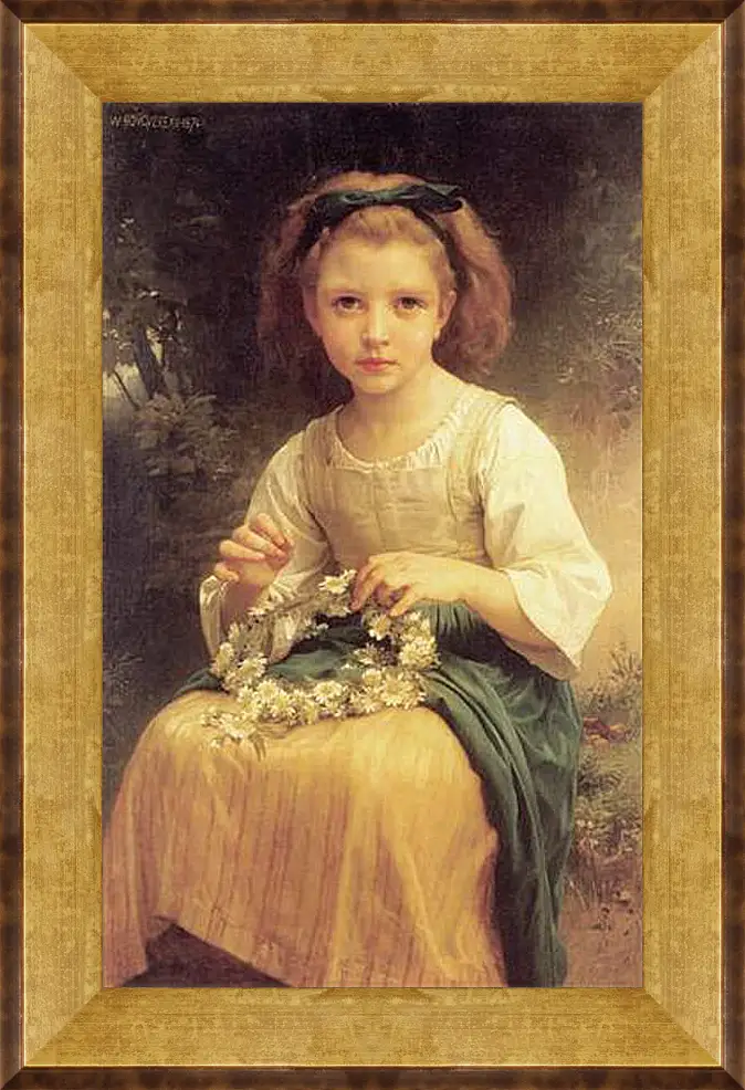 Картина в раме - Child Braiding A Crown. Девочка, плетущая венок. Адольф Вильям Бугро