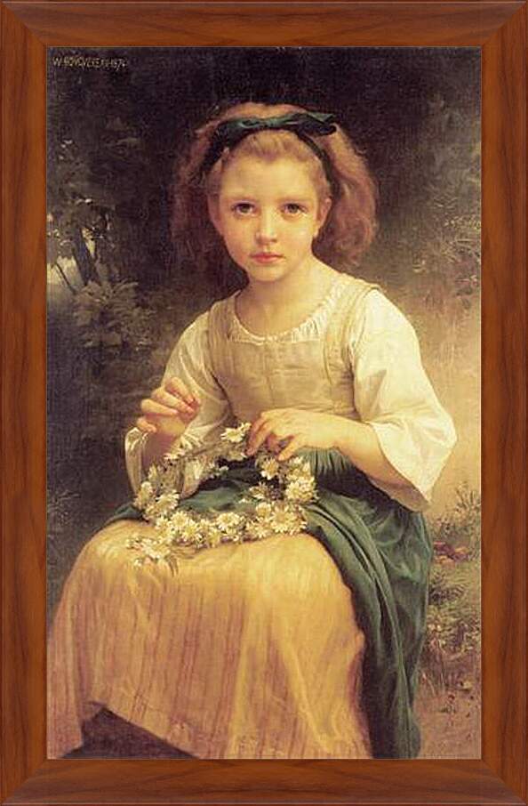 Картина в раме - Child Braiding A Crown. Девочка, плетущая венок. Адольф Вильям Бугро