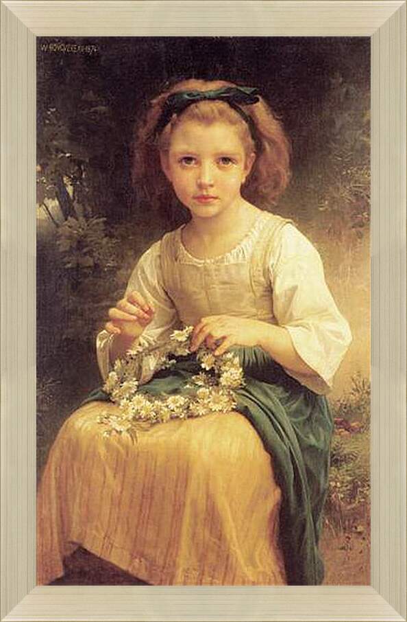 Картина в раме - Child Braiding A Crown. Девочка, плетущая венок. Адольф Вильям Бугро