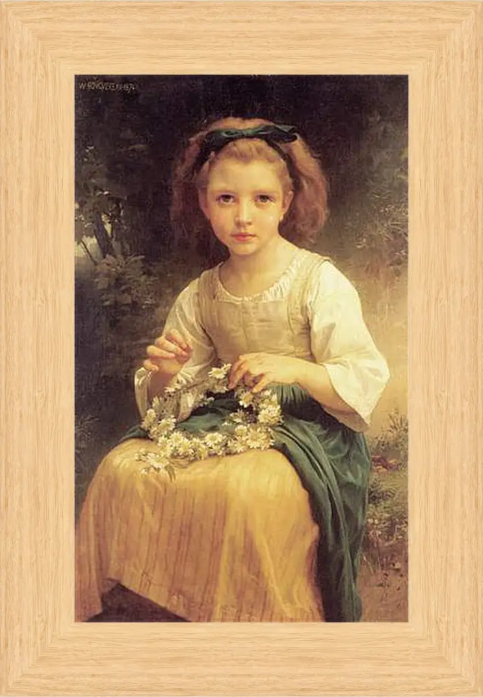 Картина в раме - Child Braiding A Crown. Девочка, плетущая венок. Адольф Вильям Бугро