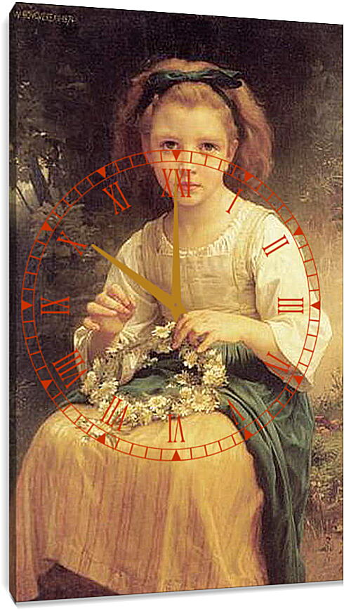 Часы картина - Child Braiding A Crown. Девочка, плетущая венок. Адольф Вильям Бугро