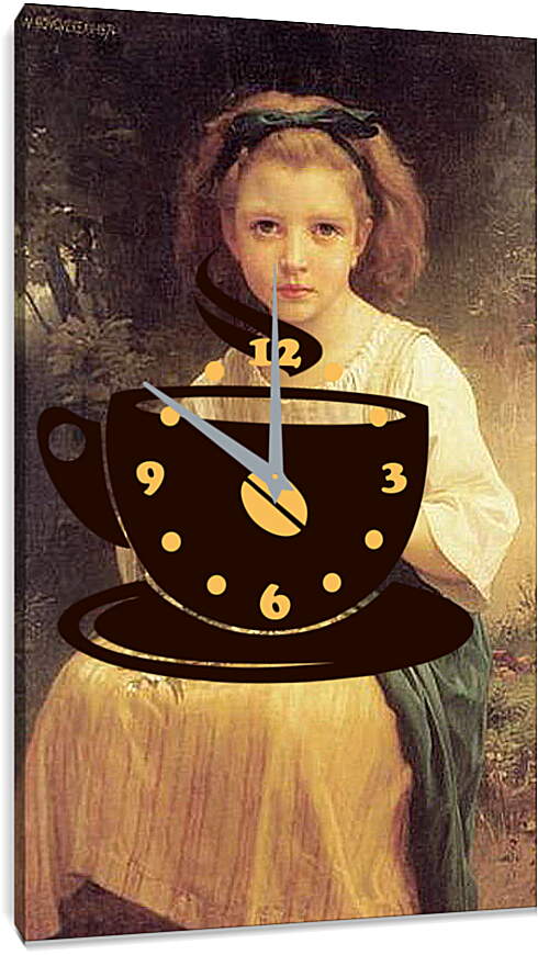 Часы картина - Child Braiding A Crown. Девочка, плетущая венок. Адольф Вильям Бугро