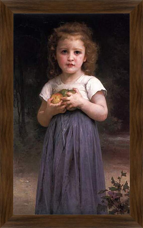 Картина в раме - Petite Fille Tenant des Pommes Dans Les Mains. Девочка с яблоками в руках. Адольф Вильям Бугро