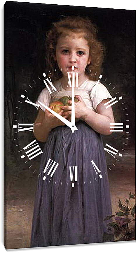 Часы картина - Petite Fille Tenant des Pommes Dans Les Mains. Девочка с яблоками в руках. Адольф Вильям Бугро