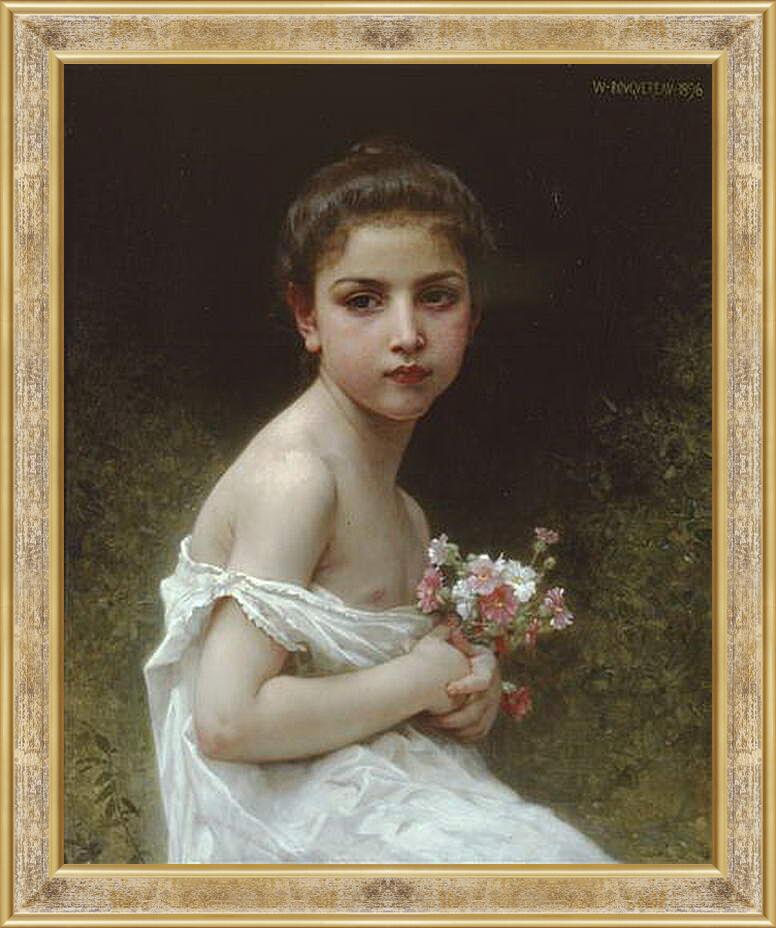Картина в раме - Petite Fille au Bouquet. Девочка с букетом. Адольф Вильям Бугро
