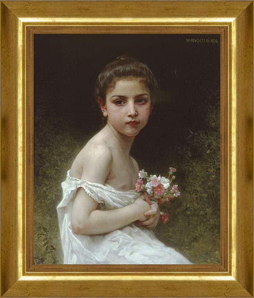 Картина в раме - Petite Fille au Bouquet. Девочка с букетом. Адольф Вильям Бугро
