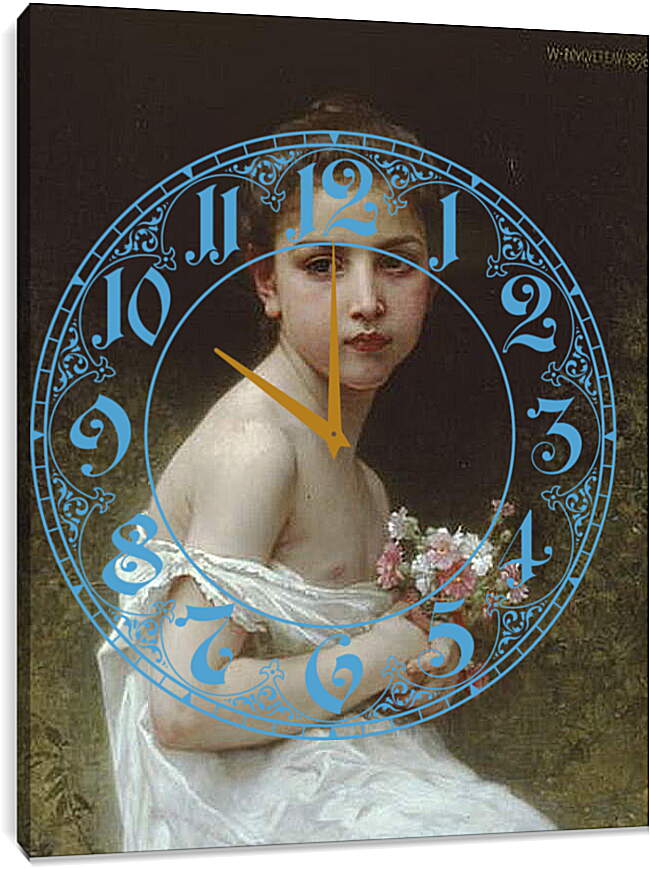 Часы картина - Petite Fille au Bouquet. Девочка с букетом. Адольф Вильям Бугро