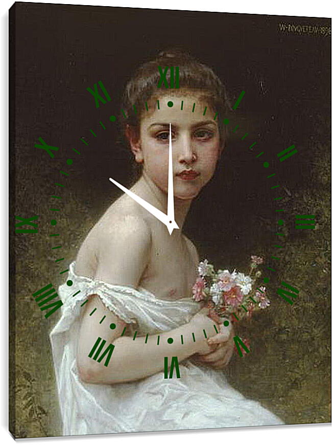 Часы картина - Petite Fille au Bouquet. Девочка с букетом. Адольф Вильям Бугро