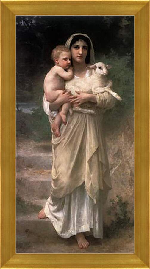 Картина в раме - Les Аgneaux. Женщина с ягненком. Адольф Вильям Бугро