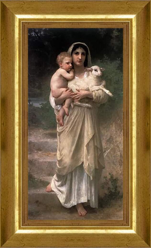 Картина в раме - Les Аgneaux. Женщина с ягненком. Адольф Вильям Бугро