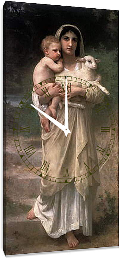 Часы картина - Les Аgneaux. Женщина с ягненком. Адольф Вильям Бугро