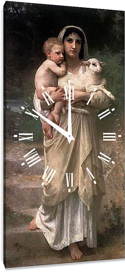 Часы картина - Les Аgneaux. Женщина с ягненком. Адольф Вильям Бугро