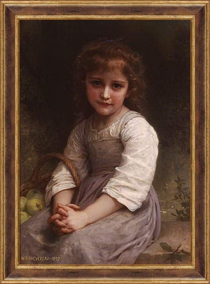 Картина в раме - Les Pommes. Девочка с корзиной яблок. Адольф Вильям Бугро