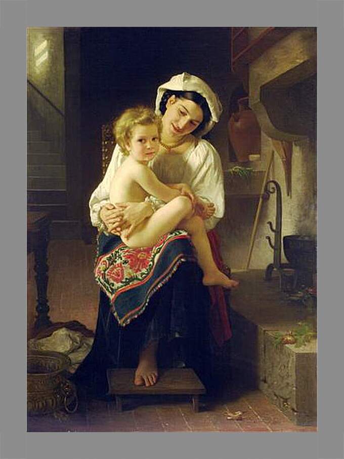 Картина в раме - Le Lever. Молодая мать с ребенком. Адольф Вильям Бугро