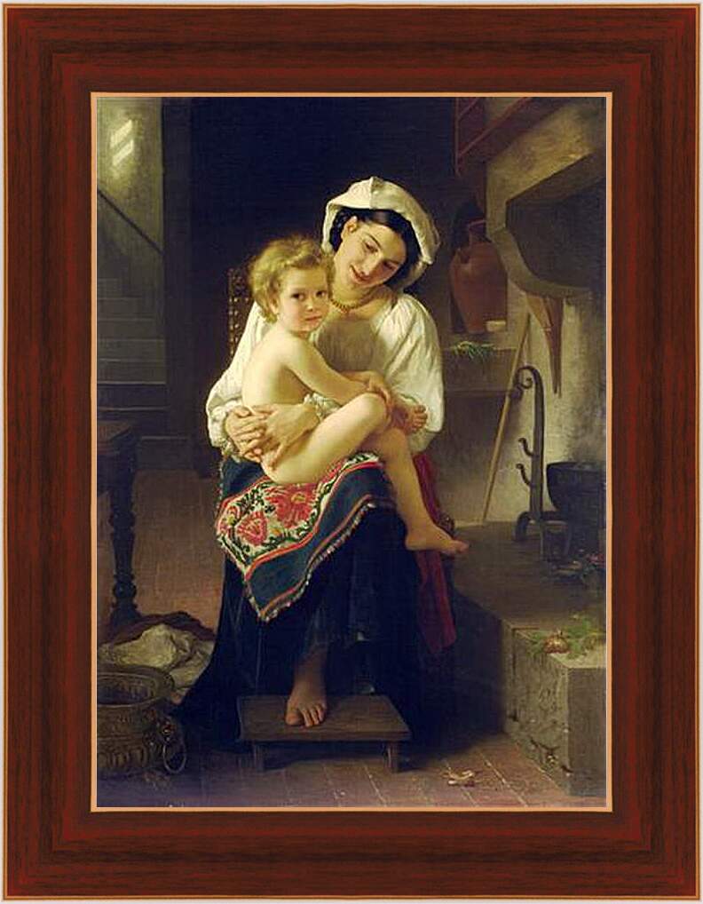 Картина в раме - Le Lever. Молодая мать с ребенком. Адольф Вильям Бугро