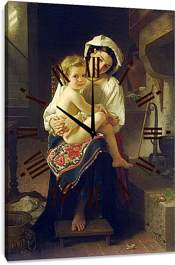 Часы картина - Le Lever. Молодая мать с ребенком. Адольф Вильям Бугро