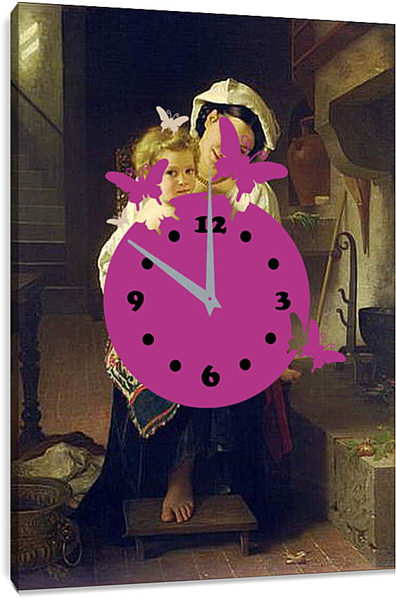 Часы картина - Le Lever. Молодая мать с ребенком. Адольф Вильям Бугро