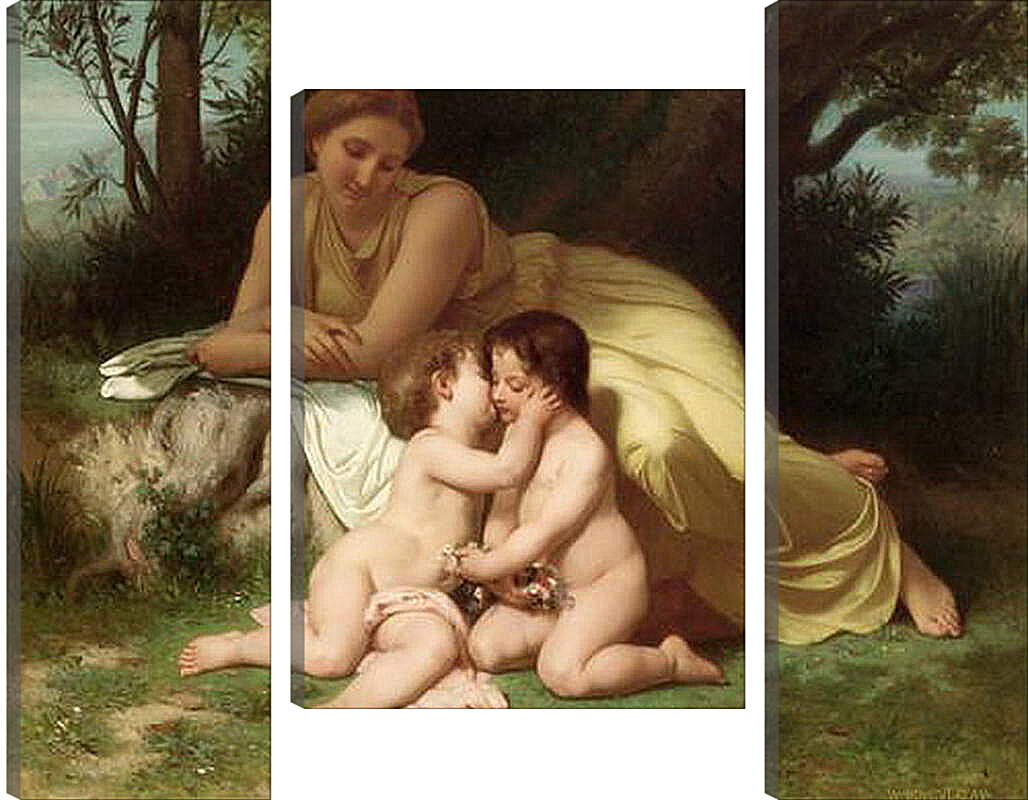 Модульная картина - Jeune Femme Contemplant Deux Enfants Qui Sembrassent. Адольф Вильям Бугро