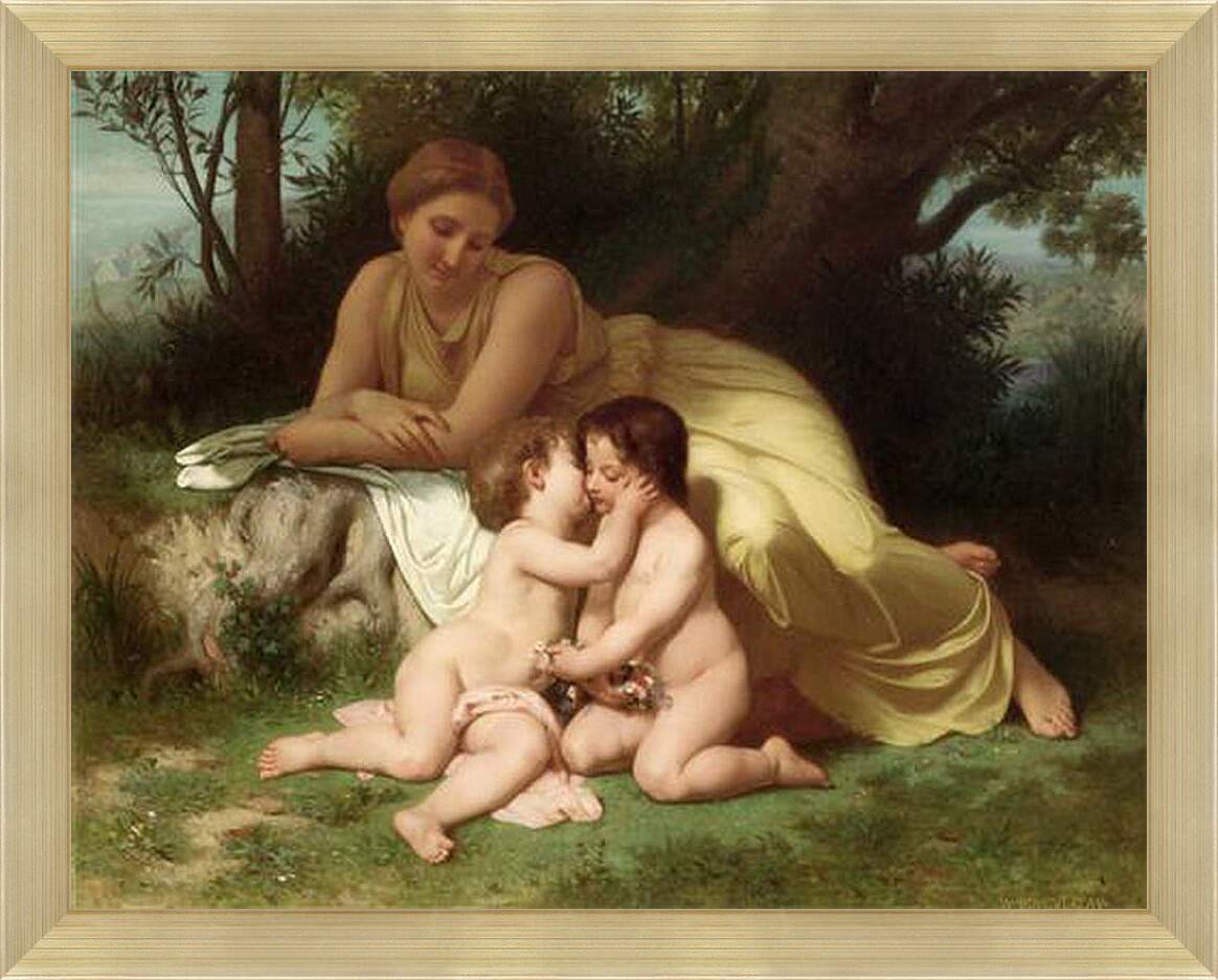 Картина в раме - Jeune Femme Contemplant Deux Enfants Qui Sembrassent. Адольф Вильям Бугро