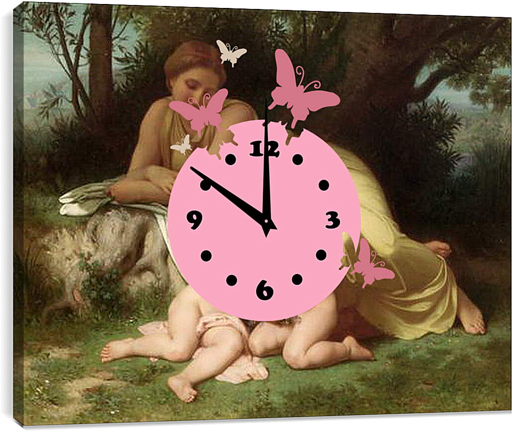 Часы картина - Jeune Femme Contemplant Deux Enfants Qui Sembrassent. Адольф Вильям Бугро