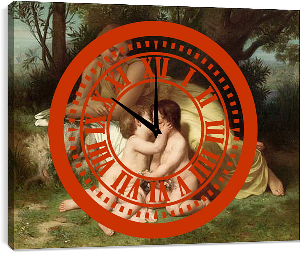 Часы картина - Jeune Femme Contemplant Deux Enfants Qui Sembrassent. Адольф Вильям Бугро