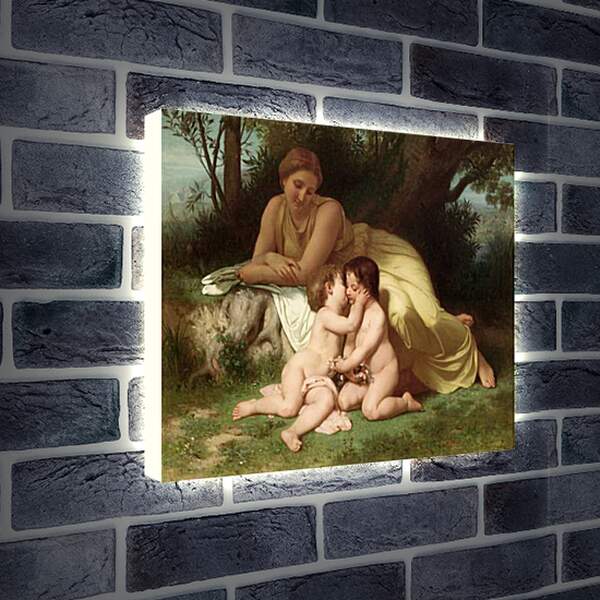 Лайтбокс световая панель - Jeune Femme Contemplant Deux Enfants Qui Sembrassent. Адольф Вильям Бугро