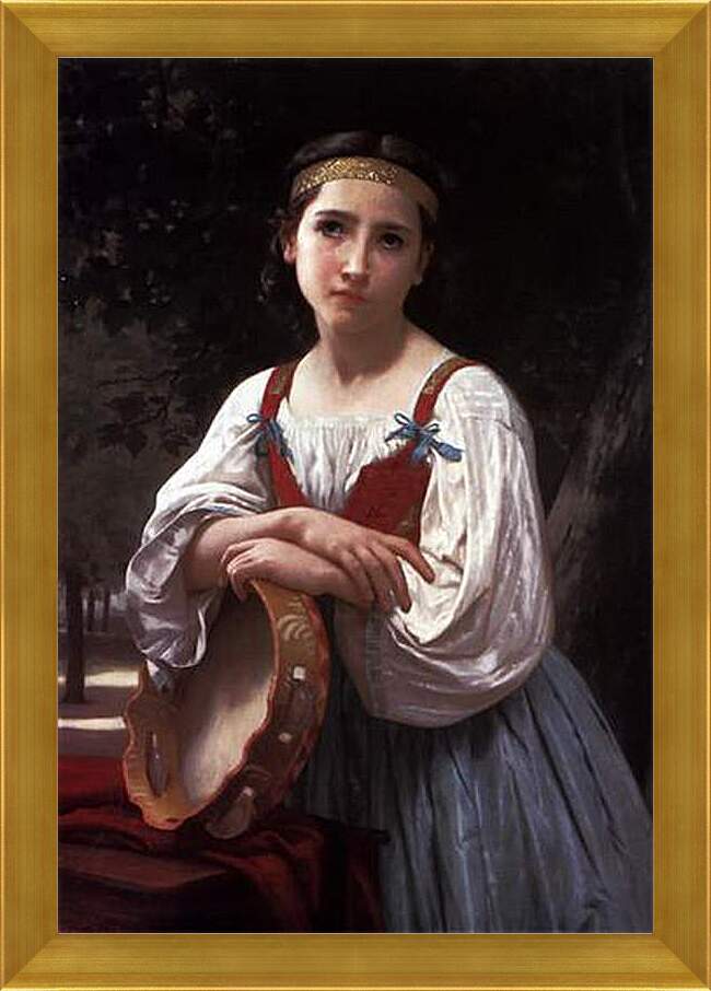 Картина в раме - Bohemienne au Tambour de Basque. Цыганка с бубном. Адольф Вильям Бугро