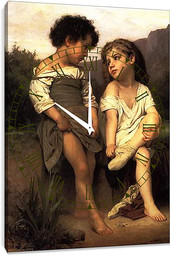 Часы картина - Au Bord du Ruisseau - Маленькие купальщицы. Адольф Вильям Бугро