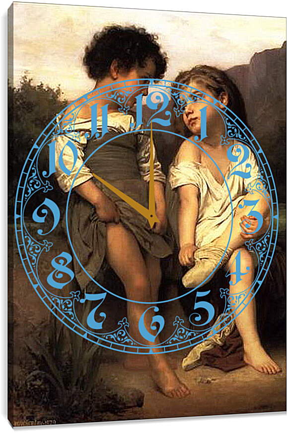 Часы картина - Au Bord du Ruisseau - Маленькие купальщицы. Адольф Вильям Бугро