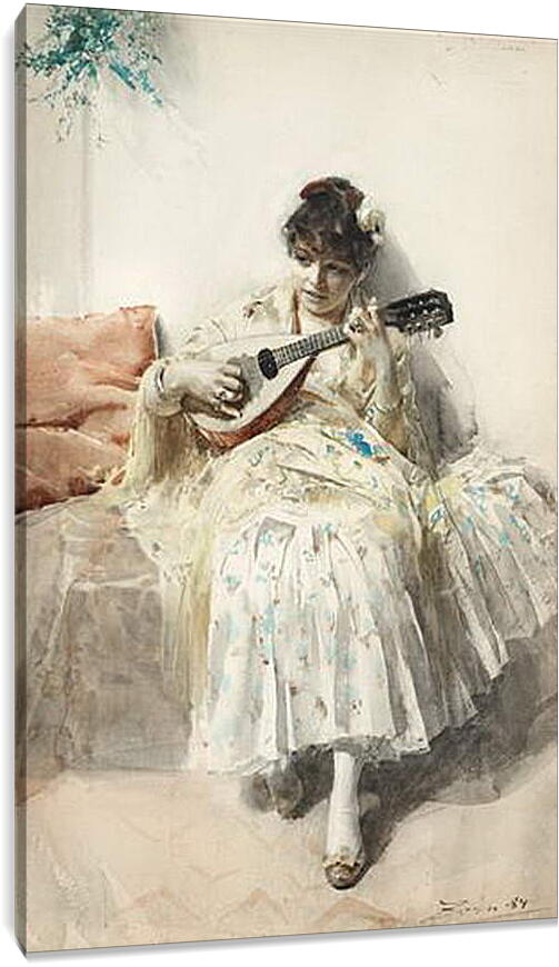 Постер и плакат - Mandolinspelerskan (Girl playing mandolin). Девушка играет на мандолине. Андерс Цорн