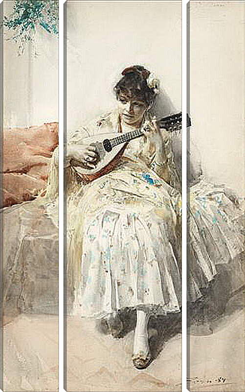 Модульная картина - Mandolinspelerskan (Girl playing mandolin). Девушка играет на мандолине. Андерс Цорн