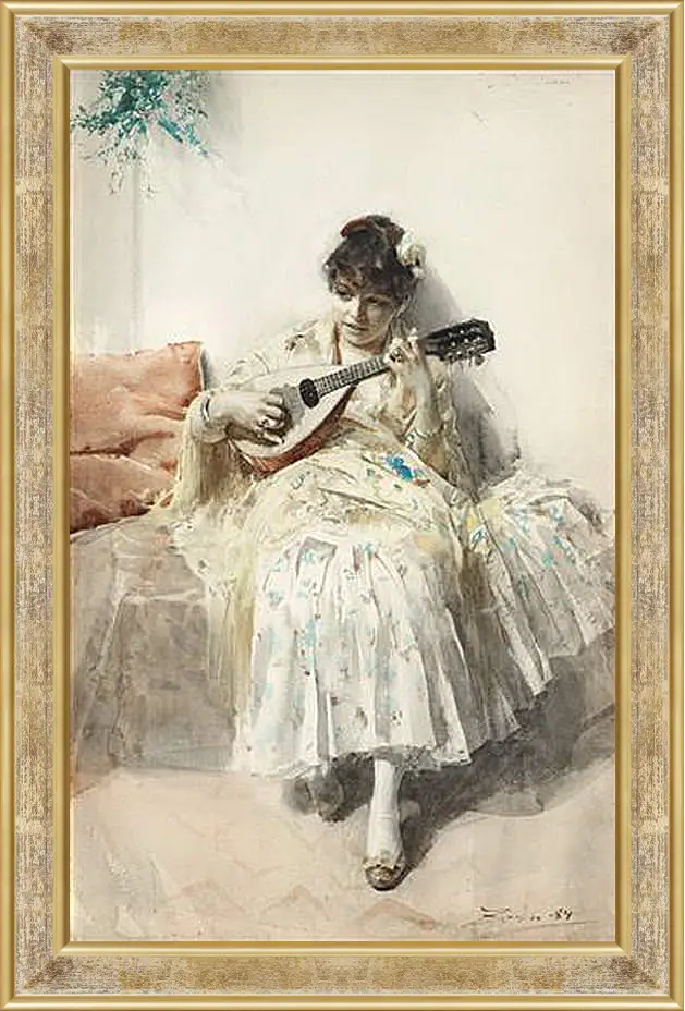 Картина в раме - Mandolinspelerskan (Girl playing mandolin). Девушка играет на мандолине. Андерс Цорн