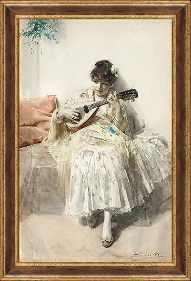 Картина в раме - Mandolinspelerskan (Girl playing mandolin). Девушка играет на мандолине. Андерс Цорн