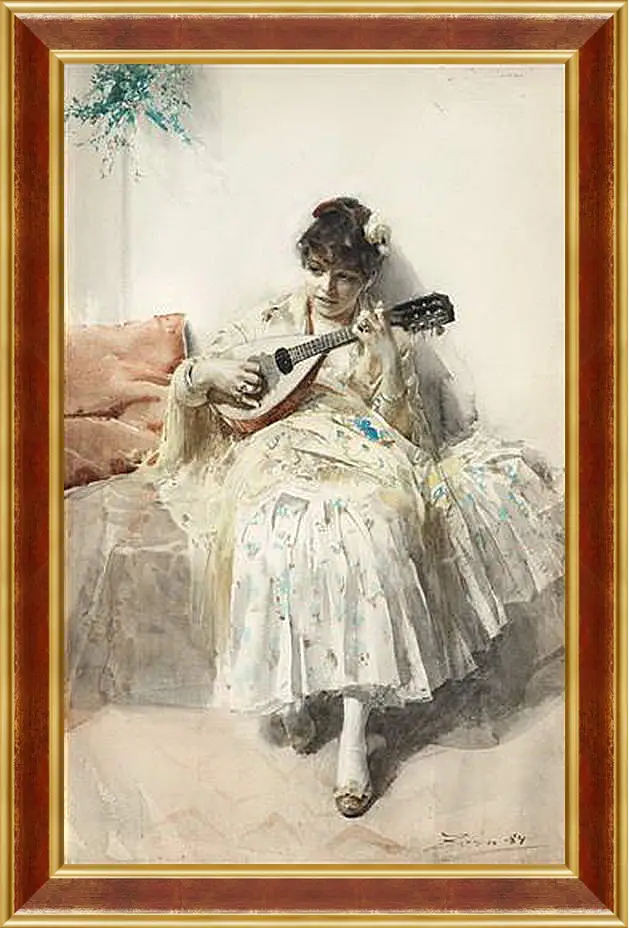 Картина в раме - Mandolinspelerskan (Girl playing mandolin). Девушка играет на мандолине. Андерс Цорн