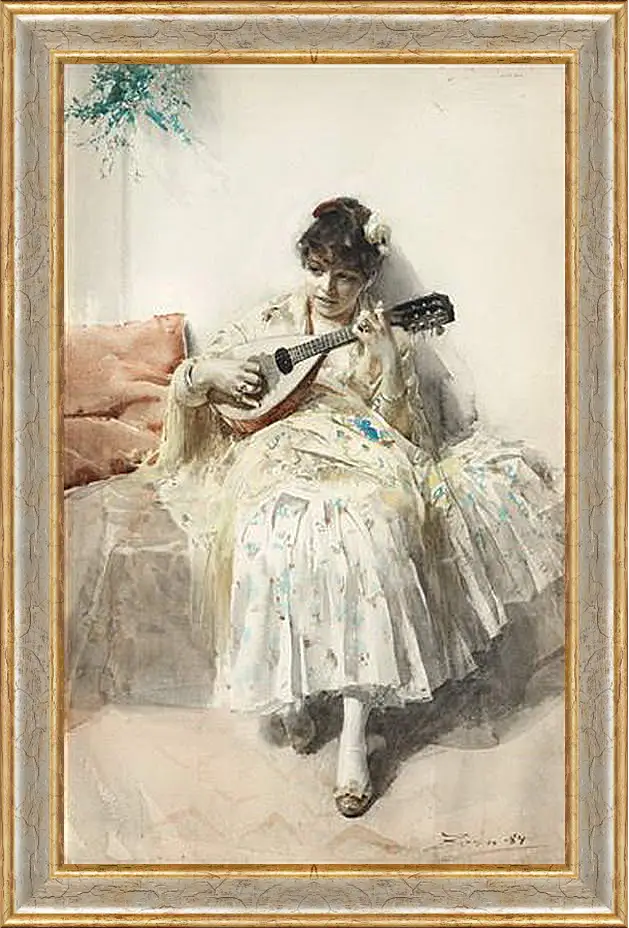 Картина в раме - Mandolinspelerskan (Girl playing mandolin). Девушка играет на мандолине. Андерс Цорн