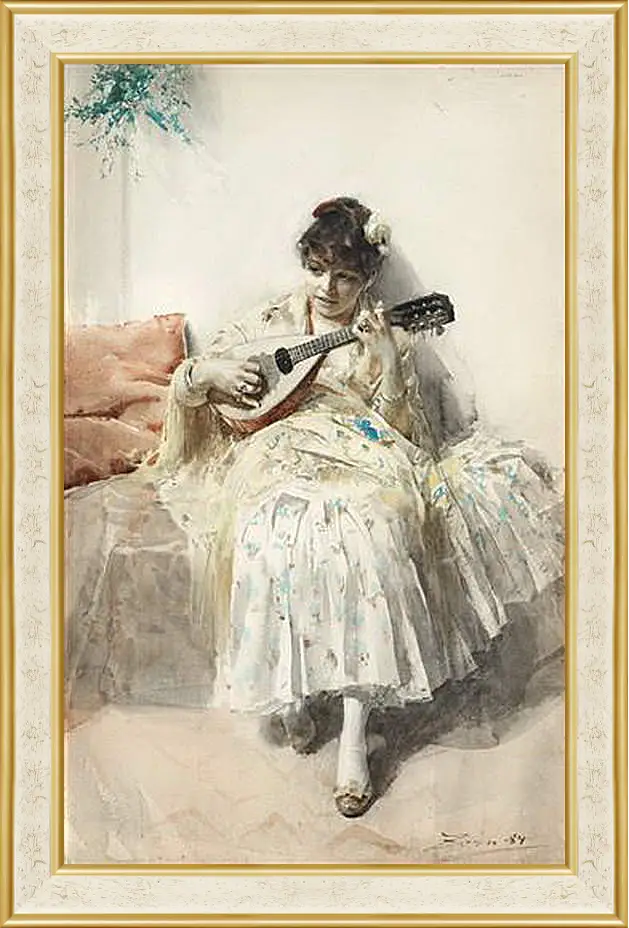 Картина в раме - Mandolinspelerskan (Girl playing mandolin). Девушка играет на мандолине. Андерс Цорн