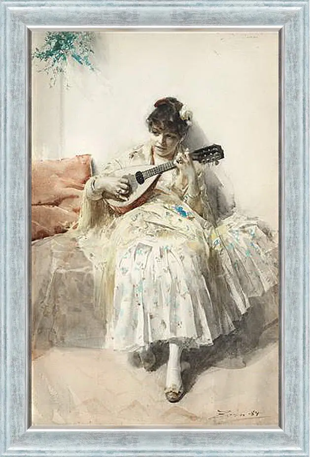 Картина в раме - Mandolinspelerskan (Girl playing mandolin). Девушка играет на мандолине. Андерс Цорн