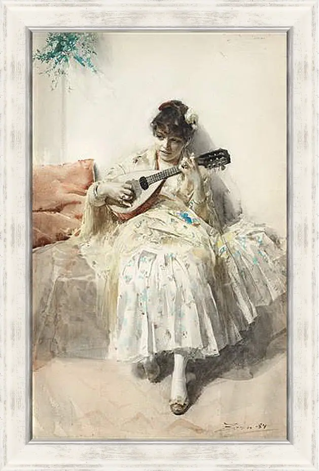 Картина в раме - Mandolinspelerskan (Girl playing mandolin). Девушка играет на мандолине. Андерс Цорн