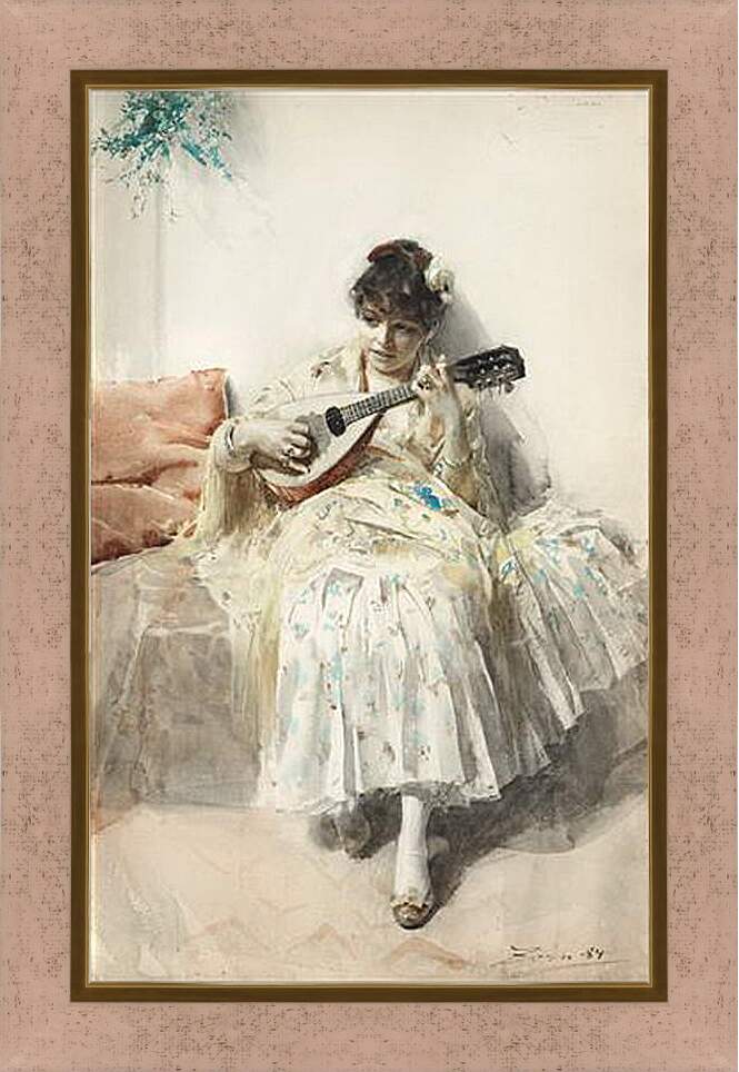 Картина в раме - Mandolinspelerskan (Girl playing mandolin). Девушка играет на мандолине. Андерс Цорн