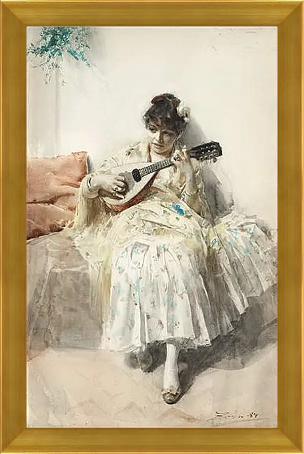 Картина в раме - Mandolinspelerskan (Girl playing mandolin). Девушка играет на мандолине. Андерс Цорн