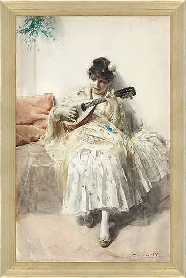 Картина в раме - Mandolinspelerskan (Girl playing mandolin). Девушка играет на мандолине. Андерс Цорн